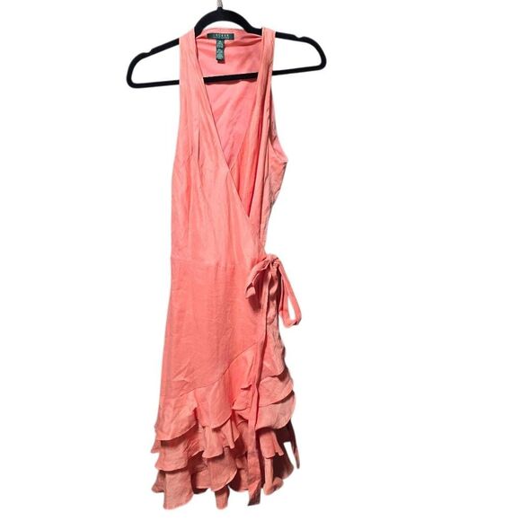 Ralph Lauren Coral WRAP Linen A-Line Ruffle Midi Dress $189 NWT - Picture 2 of 5